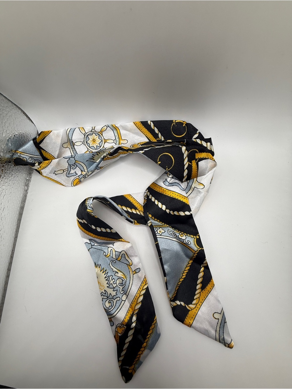 Black, White & Gold Rope-Print Twilly Scarf